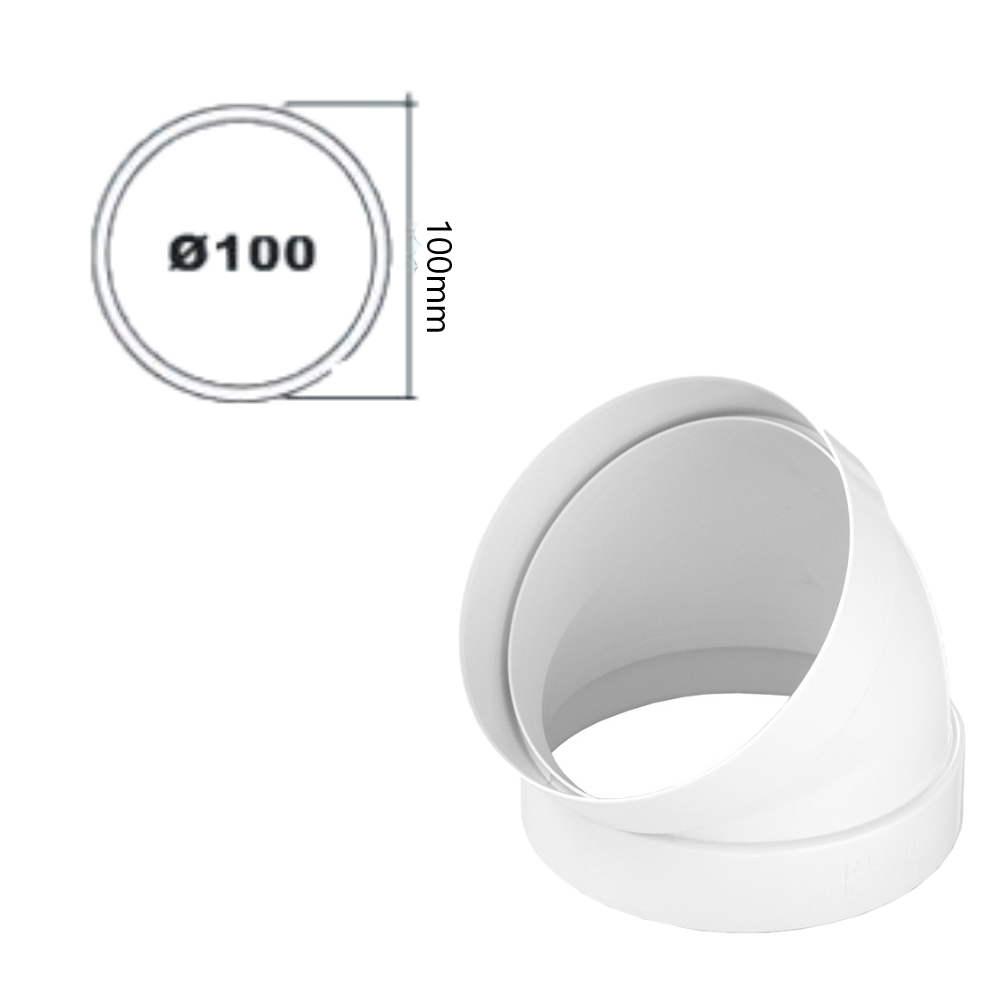 Curva per tubo areazione Ø100 a 45° Bianco Curva per tubo areazione Ø100 a 45° Bianco - immagine 2