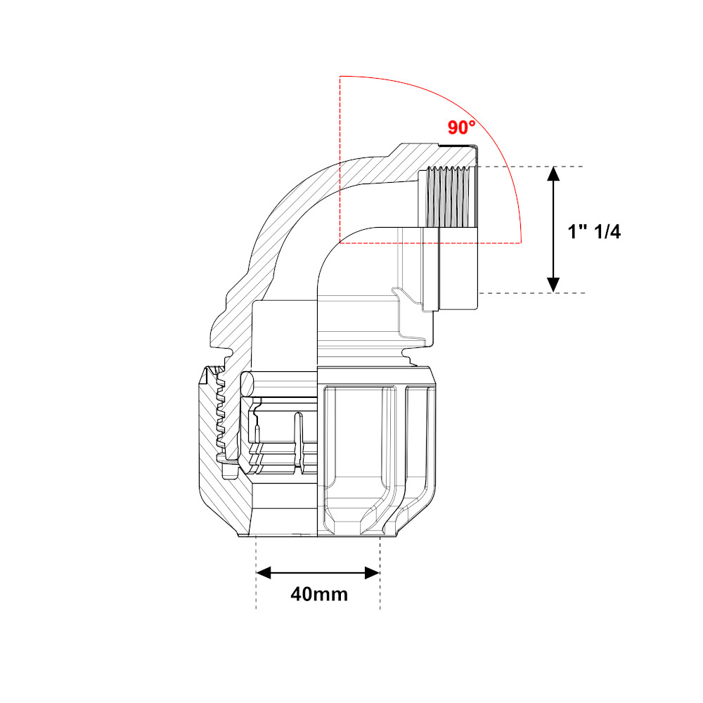 Gomito a compressione femmina 40mm – 1″ 1/4 PN16 Gomito a compressione femmina 40mm - 1" 1/4 PN16 - immagine 2
