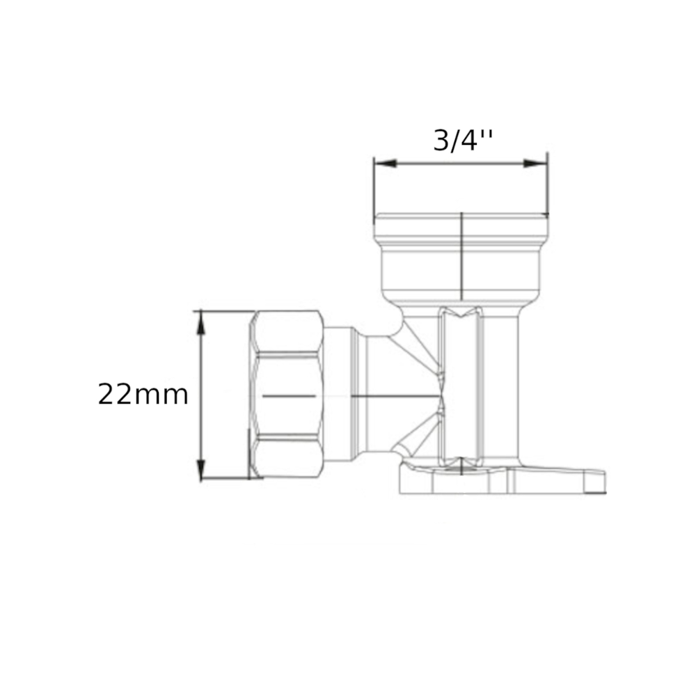 Gomito a stringere per tubo rame con flangia FF 3/4”-Ø22mm Gomito a stringere per tubo rame FF 3/4''-Ø22mm