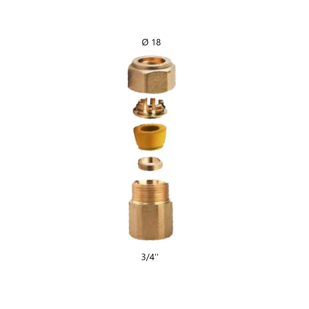 Raccordo A Giunto In Ottone 3/4'' - 5 Pezzi Per Tubi Gas, Acqua, Aria - PAKA HAND TOOLS