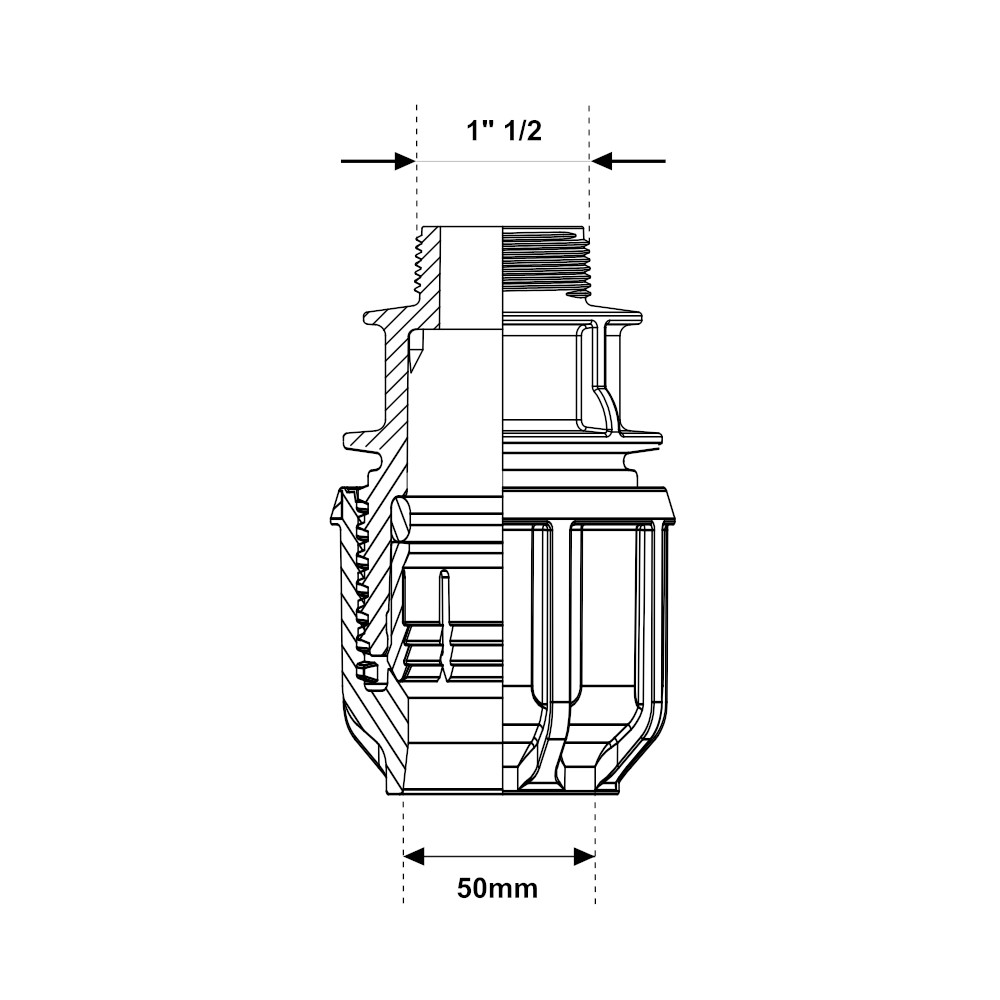 Raccordo dritto a compressione maschio 50mm – 1″ 1/2 PN16 Raccordo dritto a compressione maschio 50mm - 1" 1/2 PN16 - immagine 2