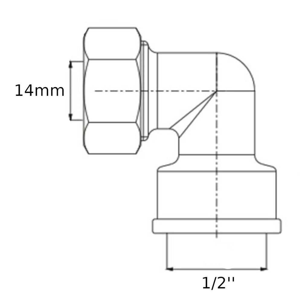 Gomito a stringere per tubo in rame FF 1/2”-Ø14mm Gomito a stringere per tubo in rame FF 1/2''-Ø14mm - immagine 2