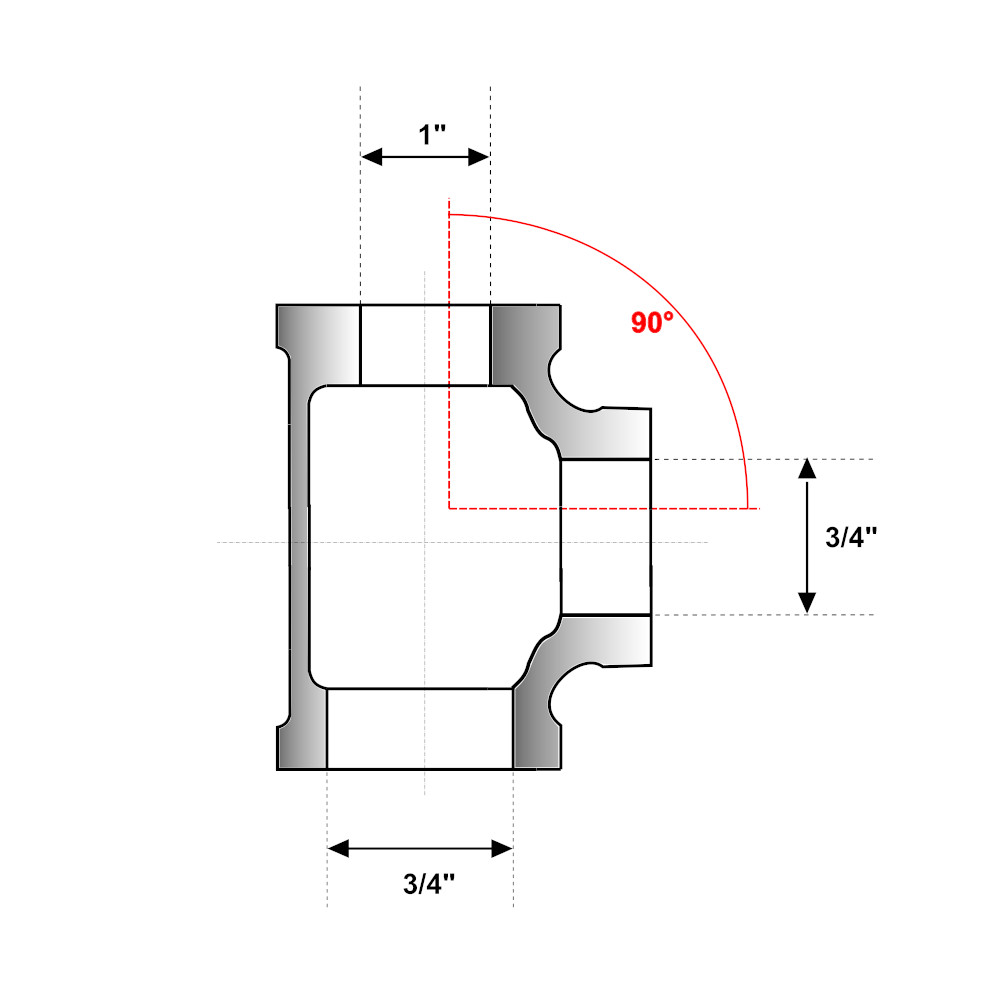 Tes ridotta 90° Ghisa Zincata FFF 1″-3/4″-3/4″ Tes ridotta 90° Ghisa Zincata FFF 1"-3/4"-3/4" - immagine 2