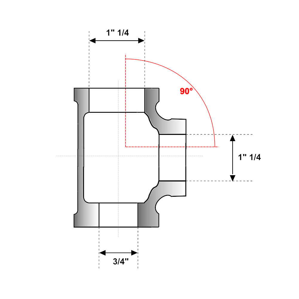 Tes ridotta Ghisa Zincata FFF 1″1/4-1″1/4-3/4″ Tes ridotta Ghisa Zincata FFF 1"1/4-1"1/4-3/4" - immagine 2