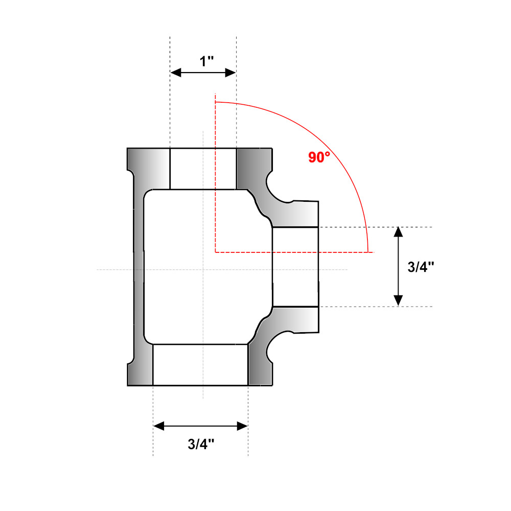 Tes ridotta Ghisa Zincata FFF 1″-3/4″-3/4″ Tes ridotta Ghisa Zincata FFF 1"-3/4"-3/4" - immagine 2