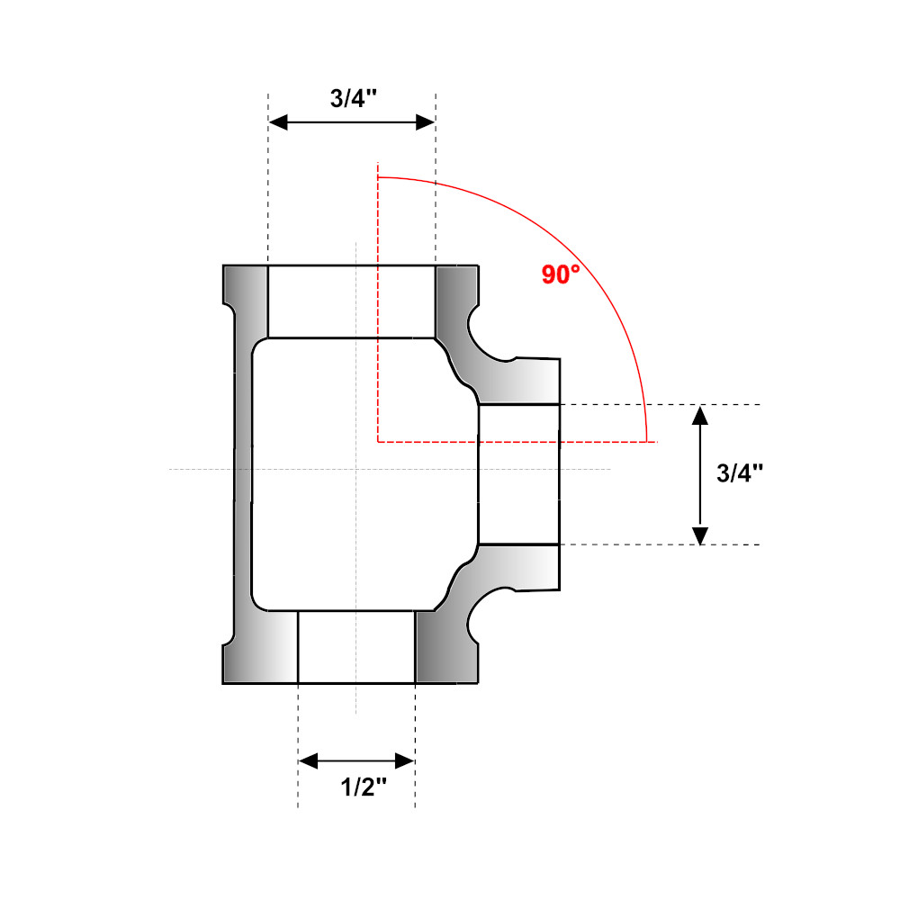 Tes ridotta Ghisa Zincata FFF 3/4″-3/4″-1/2″ Tes ridotta Ghisa Zincata FFF 3/4"-3/4"-1/2" - immagine 2