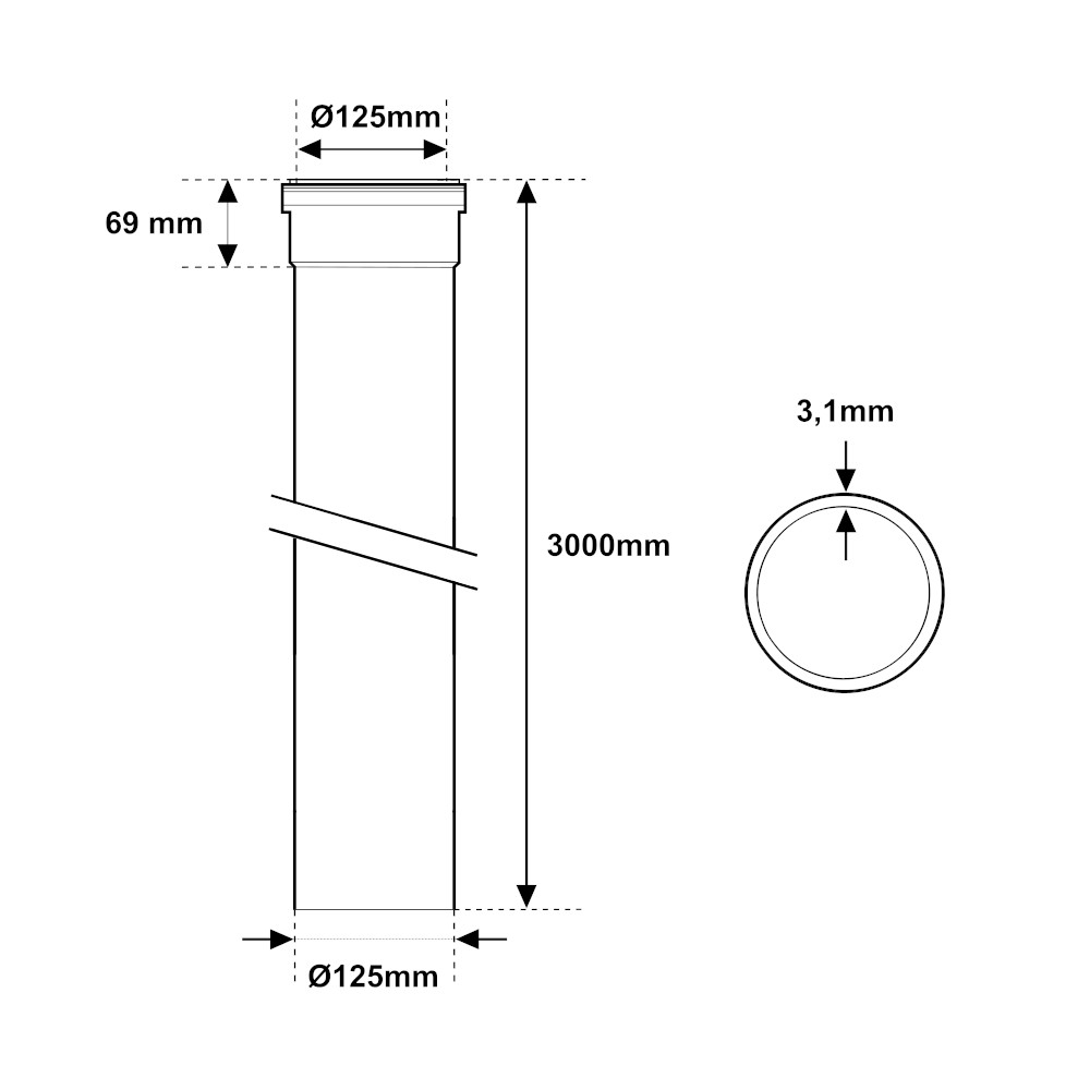 Idrosan Tubo PP HTEM 2 Bicchieri 1 Metro Per Scarico DIAM
