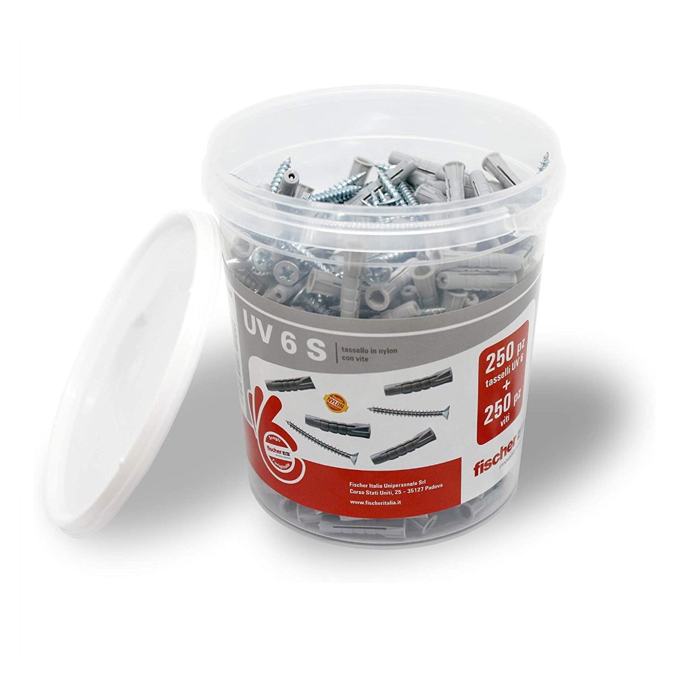 Secchiello tasselli + viti UV Ø 6 250pz Fischer Secchiello tasselli + viti UV Ø 6 250pz Fischer