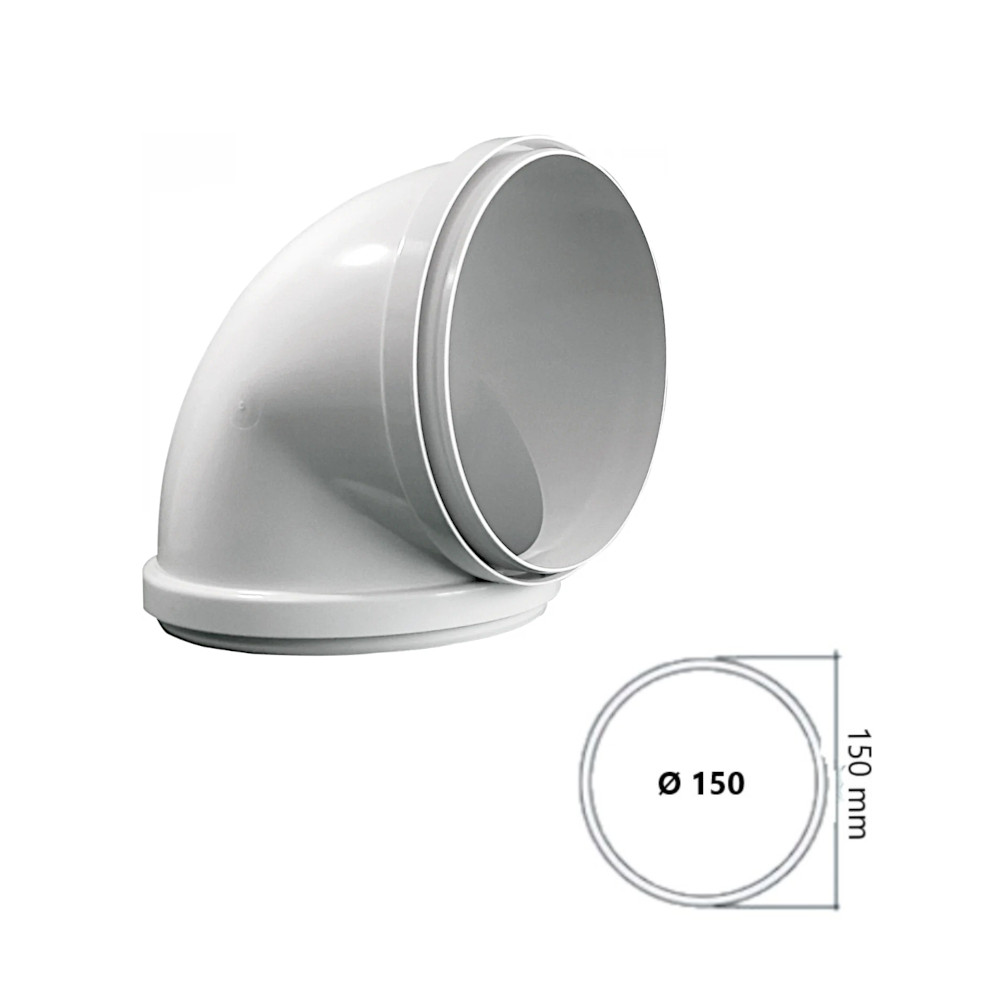 Curva per tubo areazione Ø 150 a 90° Bianco Curva per tubo areazione Ø 150 a 90° Bianco - immagine 2