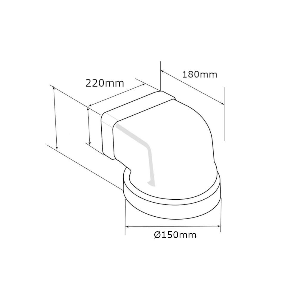Curva Verticale Aerazione Canalizzata Ø150mm – 220x90mm Curva Verticale Aerazione Canalizzata Ø150mm - 220x90mm - immagine 2