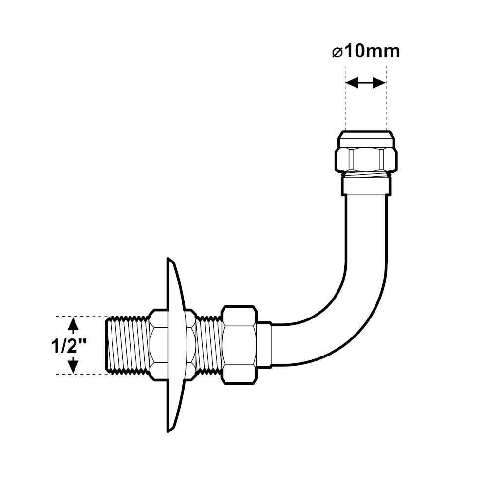 Curvetta sottolavabo 90°esagonale Ø10mm 1/2″ Albertoni Curvetta sottolavabo 90°esagonale Ø10mm 1/2" Albertoni - immagine 2
