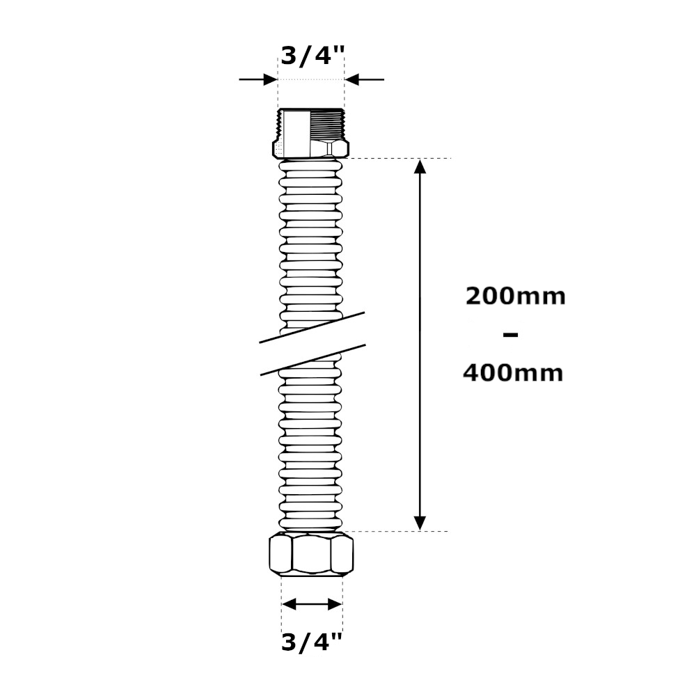 Tubo Flessibile Inox Gas Acqua MF 3/4″ 200-400mm De Borri Tubo Flessibile Inox Gas Acqua MF 3/4" 200-400mm De Borri