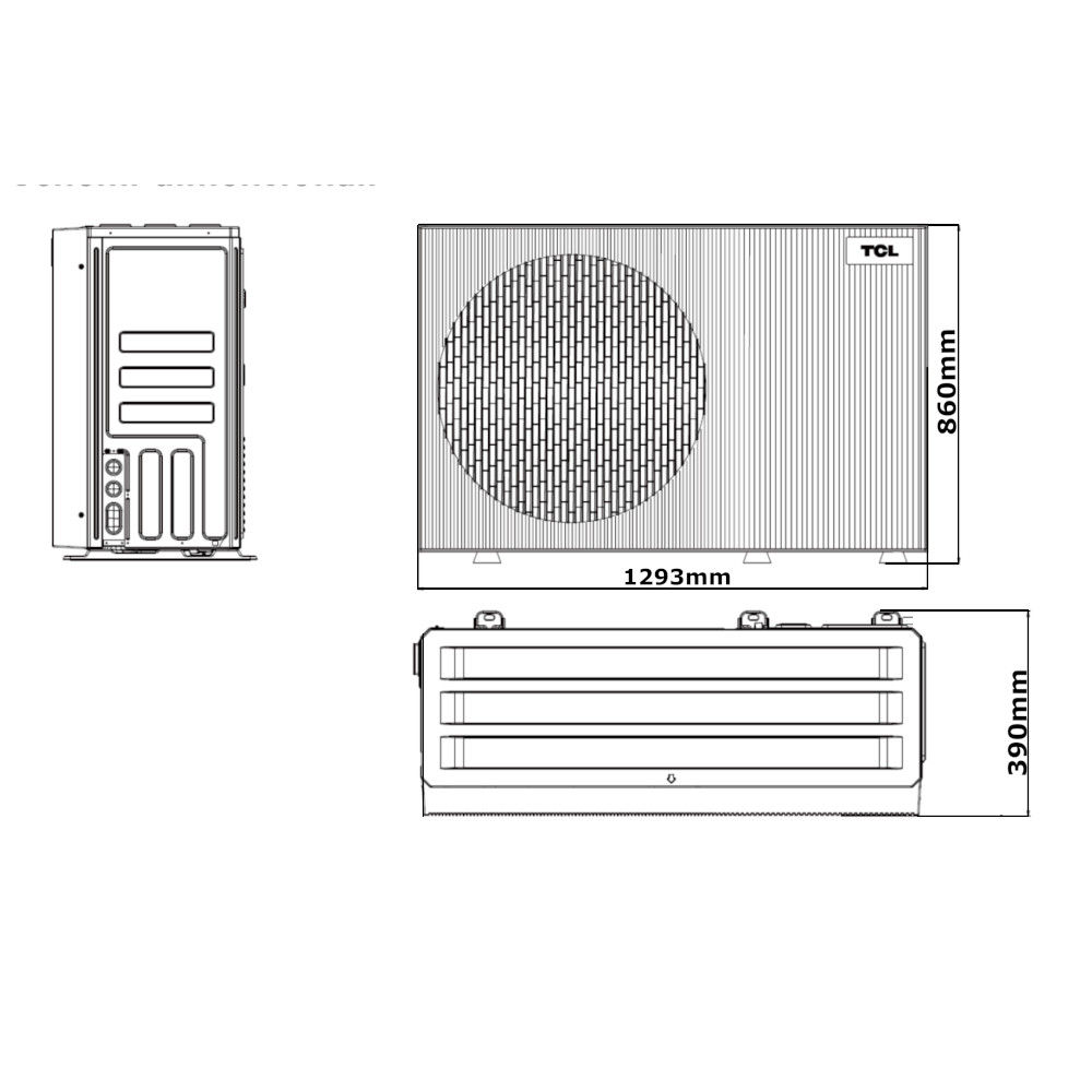 Pompa di calore R290 TCL Wi-Fi 8kW TRI-THERMAL 230V Pompa di calore R290 TCL Wi-Fi 8kw TRI-THERMAL 230V Misure