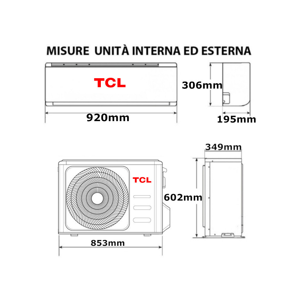 Condizionatore 18000 BTU TCL BreezeIN P5 A++/A+ Condizionatore 18000 BTU TCL BreezeIN Misure