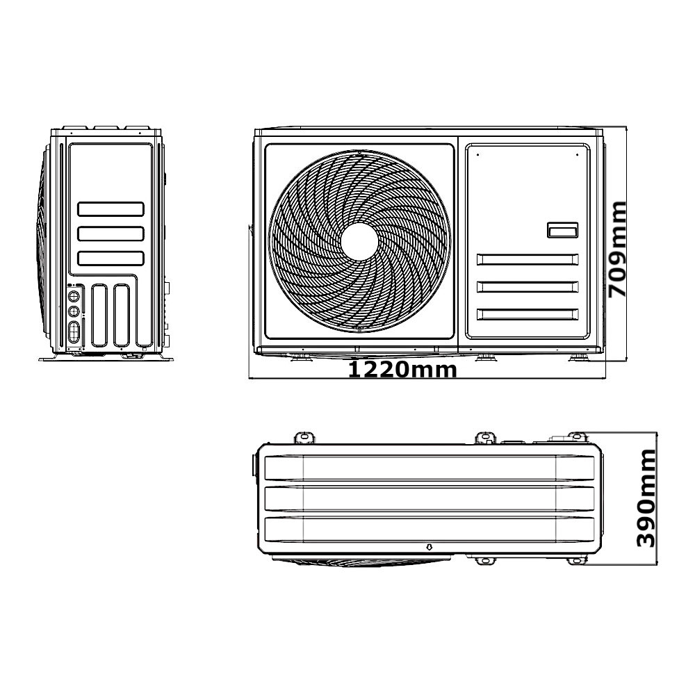Pompa di calore R32 TCL Wi-Fi 6kW TRI-THERMAL 230V Pompa di calore R32 TCL Wi-Fi 6kW TRI-Thermal 230V misure